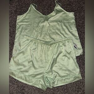 Women’s DKNY Mint Green Sexy Silky 2-Piece Short Tank Loungewear Set Size XL NWT